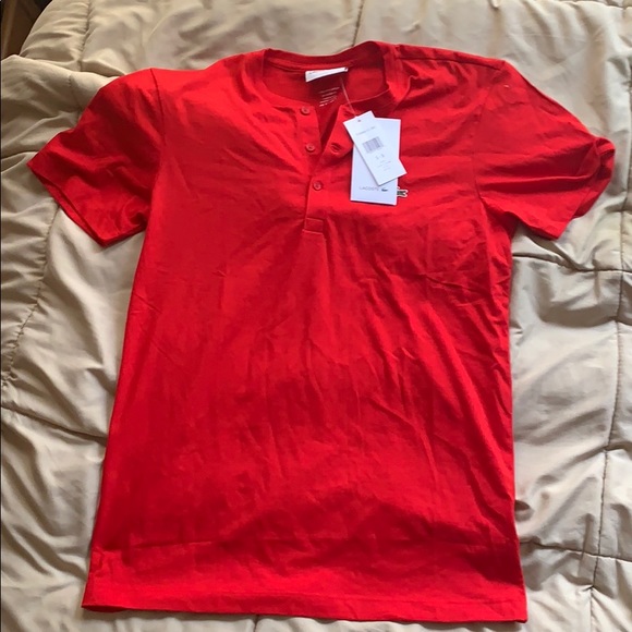 Lacoste Small Men Red Cotton Button T Shirt - Picture 2 of 6